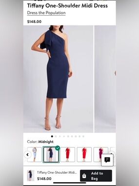 Dress the Population One-Shoulder Midi Dress in Midnight Blue